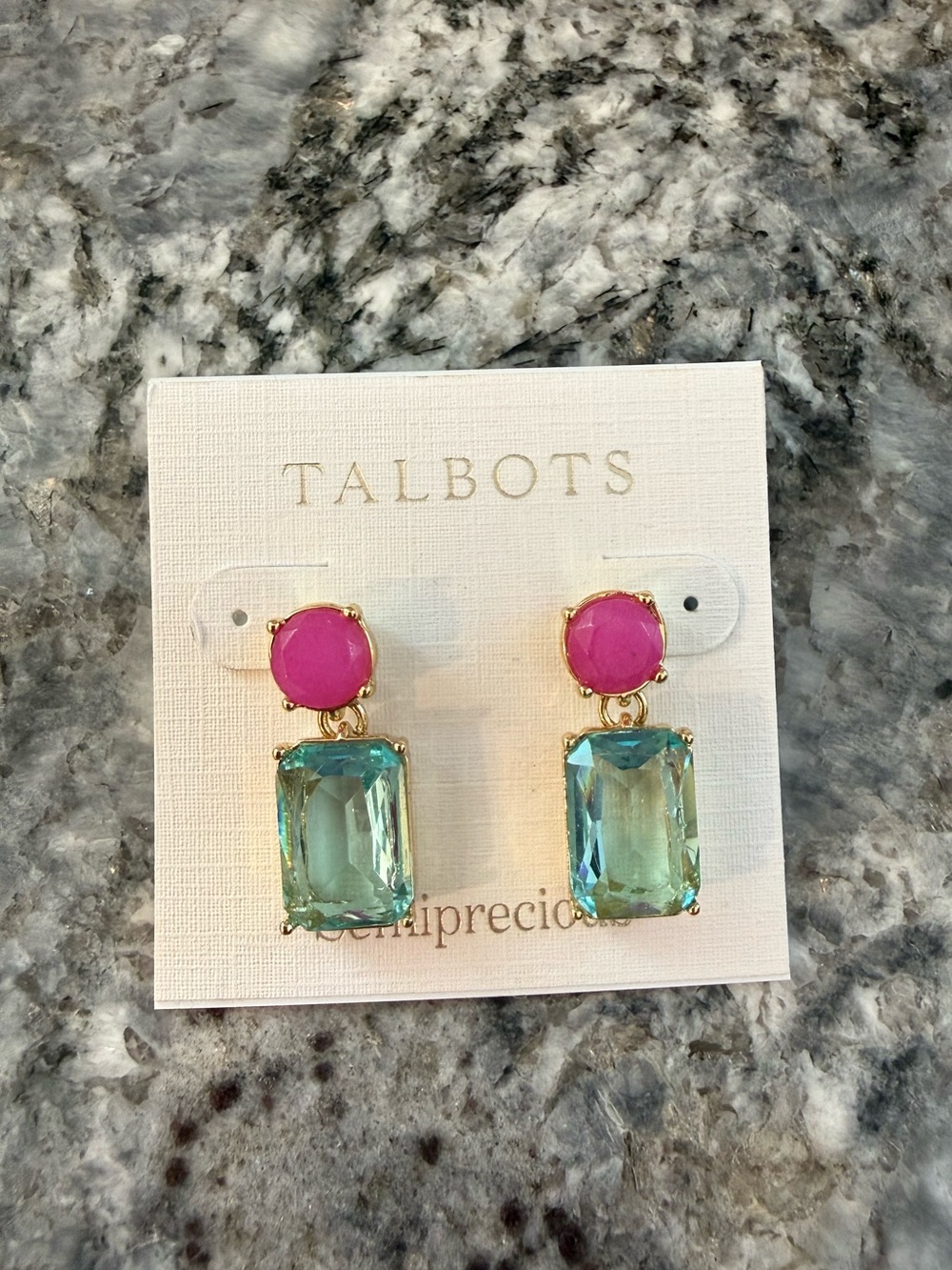 Talbots Hot Pink and Aqua Glass Drop Earrings
